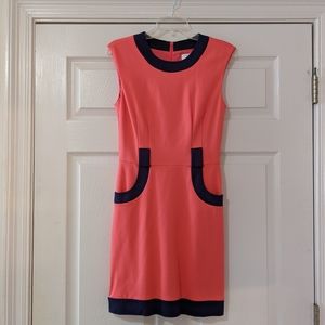 Trina Turk Fox Glove Dress Coral Navy Trim